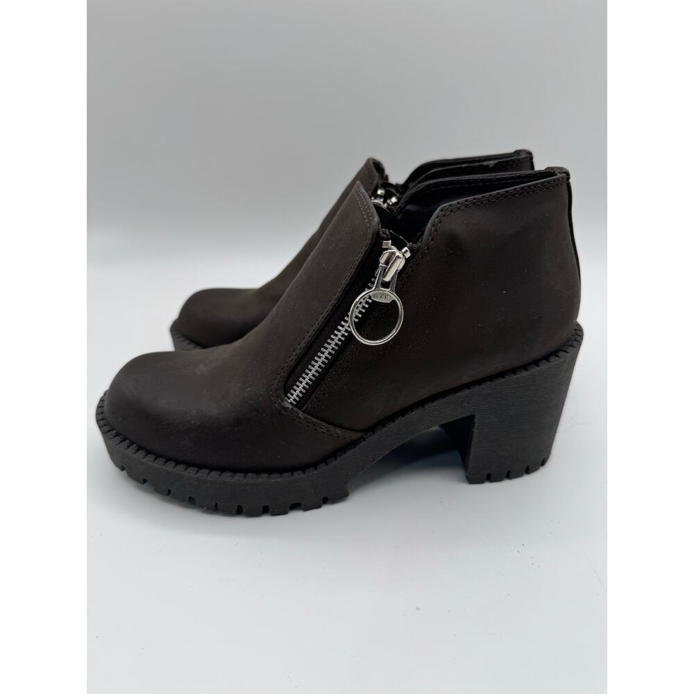 No Boundaries Y2K Brown Zip Front Chunky Heel Platform Ankle Boots Size 8